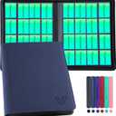 16 Pocket Trading Card Binder  Holds 1280 Cards, Large Capacity 4x4 Card Album with 40 Double-Sided Pages,Ringless PU Cover Zipper Card Folder for Sports & Standard Size TCG Cards (Blue)