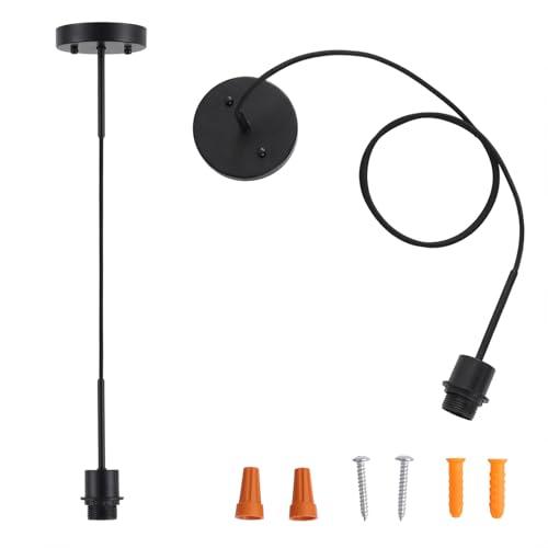 YJSQOEOE Pendant Light Kit Adjustable Hanging Light, E26 Vintage Lamp Socket DIY Pendant Light Cord, Semi Ceiling Pendant Lighting for Kitchen Island, Dining Room, Bedroom, Black
