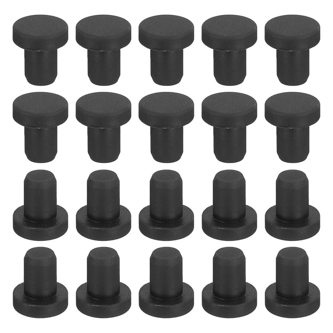30-Pack Black Rubber Stopper Plugs, 4.4mm Round Waterproof Button Plug Holes for 4-4.3mm/0.16-0.17" Hole, T-Shaped Soft Flexible Rubber Stopper Set for Bottle Tubes/DIY