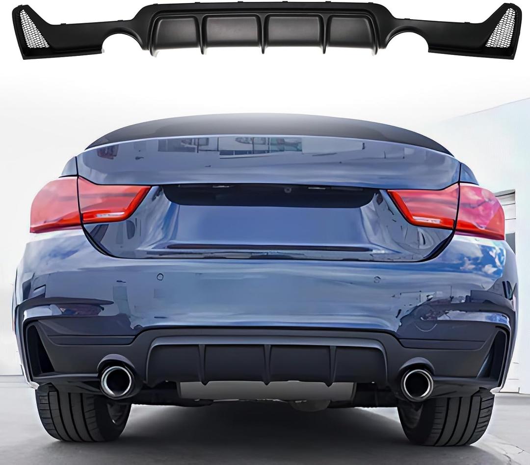 Rear Diffuser Compatible with 2014-2020 BMW 4 Series F32 F33 F36 M-Performance Style Matte Black Rear Bumper Lower Lip Diffuser Double Exhaust One Outlet