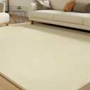 Solid Washable Area Rug - 9x12 Medium Pile Faux Cashmere Carpet for Living Room Bedroom, Cream