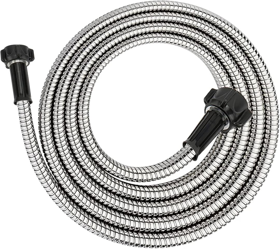 Yanwoo 304 Stainless Steel 10 Feet Short Garden Hose with Female to Female Connector, Water Hose, Metal Hose, Heavy Duty Outdoor Hose (10ft)