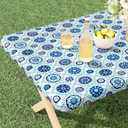 misaya Rectangle Vinyl Tablecloth, Fitted Table Cover, 100% Waterproof, Elastic Edge, Flannel Backing, Table Cloth Fit 6 Foot Folding Tables for Easter, Picnic, Outdoor (Navy Mandala, 30x72 inch)