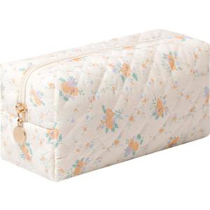 Dalulu Pencil Case Floral Cute Pencil Case Student Pen Pouch Makeup Pouch Cute Flower Office College Cosmetic Makeup Bag Organizer Large (Orange blossom)