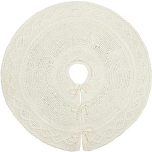 Christmas Tree Skirt, 36 Inches Knitted Christmas Tree Skirt, Chunky Cable Knit Thick Rustic Christmas Tree Decorations, Christmas Decor Xmas Holiday Home Party Decorations (White)