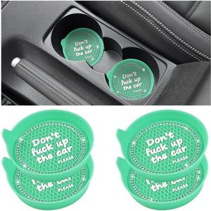Mandark 4PCS Bling Car Cup Coaster, 2.75 Inch Anti-Slip Crystal Rhinestone Vehicle Cup Holder Insert Mat, Silicone Diamond Automotive Interior Drink Coasters Decor Accessories, Universal Fit (Green)
