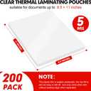 RAZCC Laminating Sheets, 200 Pack Clear Thermal Laminating Plastic Paper Laminator Sheets, 9 x 11.5-Inch, 5mil, Ideal Office or School Supplies