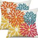 DFXSZ Outdoor Pillow Covers 16x16 Inch Set of 2 Orange Yellow Red Flower Decorative Waterproof Fall Summer Outdoor Pillow Covers for Patio Funiture Garden Couch 168G16
