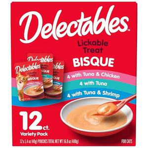 Delectables Bisque Lickable Wet Cat Treats - Chicken, Tuna & Shrimp, 12 count, BBD:04/09/2027