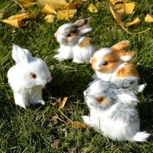 Pack of 4 Assorted Miniature Realistic Furry Rabbits Figurines Simulation Farm Animal Mini Model Home Decoration Lifelike Easter Bunnies Stuffed Animal Photo Props Spring Collectible Gift