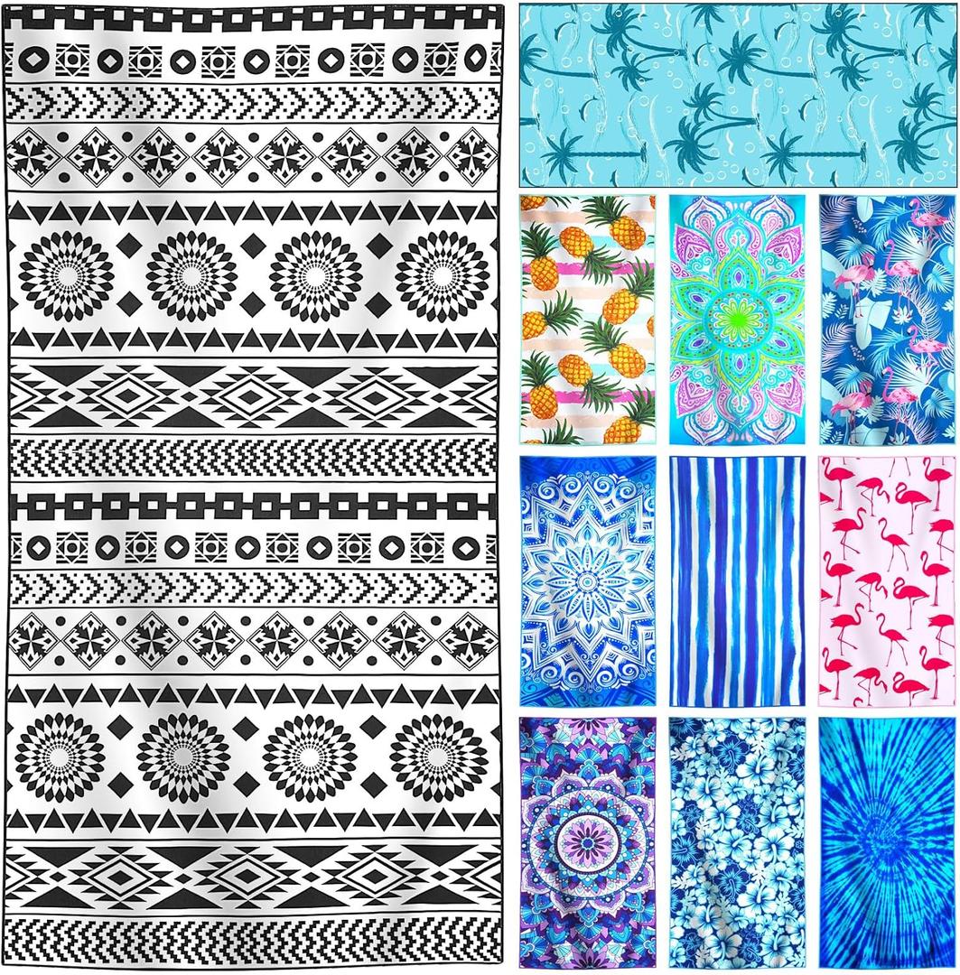 Microfiber Lightweight Thin Overysized Beach Towel Compact Sandproof Clearance Towels Quick Dry Sand Free Swim Pool Camping Blanket Travel Essentials Accessories Women Men Adults Black Bohemia (72.00" x 36.00")