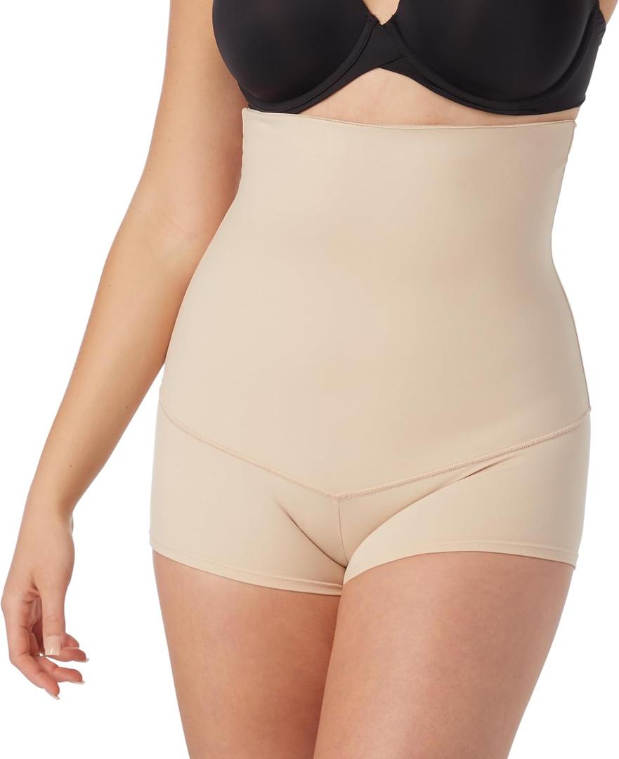 Maidenform Women's Shapewear Underwear, High-Waisted Body Shaper Shorts, Shapewear Tummy Control Boyshort (Large, Latte Lift)