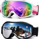FMY Ski Snowboard OTG Goggles,Anti Fog UV400 Protection Skiing Snowmobile Goggles for Men Women Youth (White Pink & Black Silver)