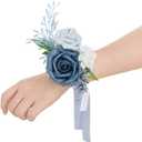 Ling's moment 2pcs Prom Wrist Corsage Artificial Flowers, Girl/Mother Corsages Wristlet Dcor for Homecoming/Wedding/Anniversary, etc. Dusty Blue