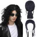 Men's Long Black Hair Wig - Natural Long Hair Wig Men, Men Cosplay Wigs, Curly Ponytail Synthetic Wigs, Heat Resistant Character Costume Wig For Party Or Halloween Cosplay Costume