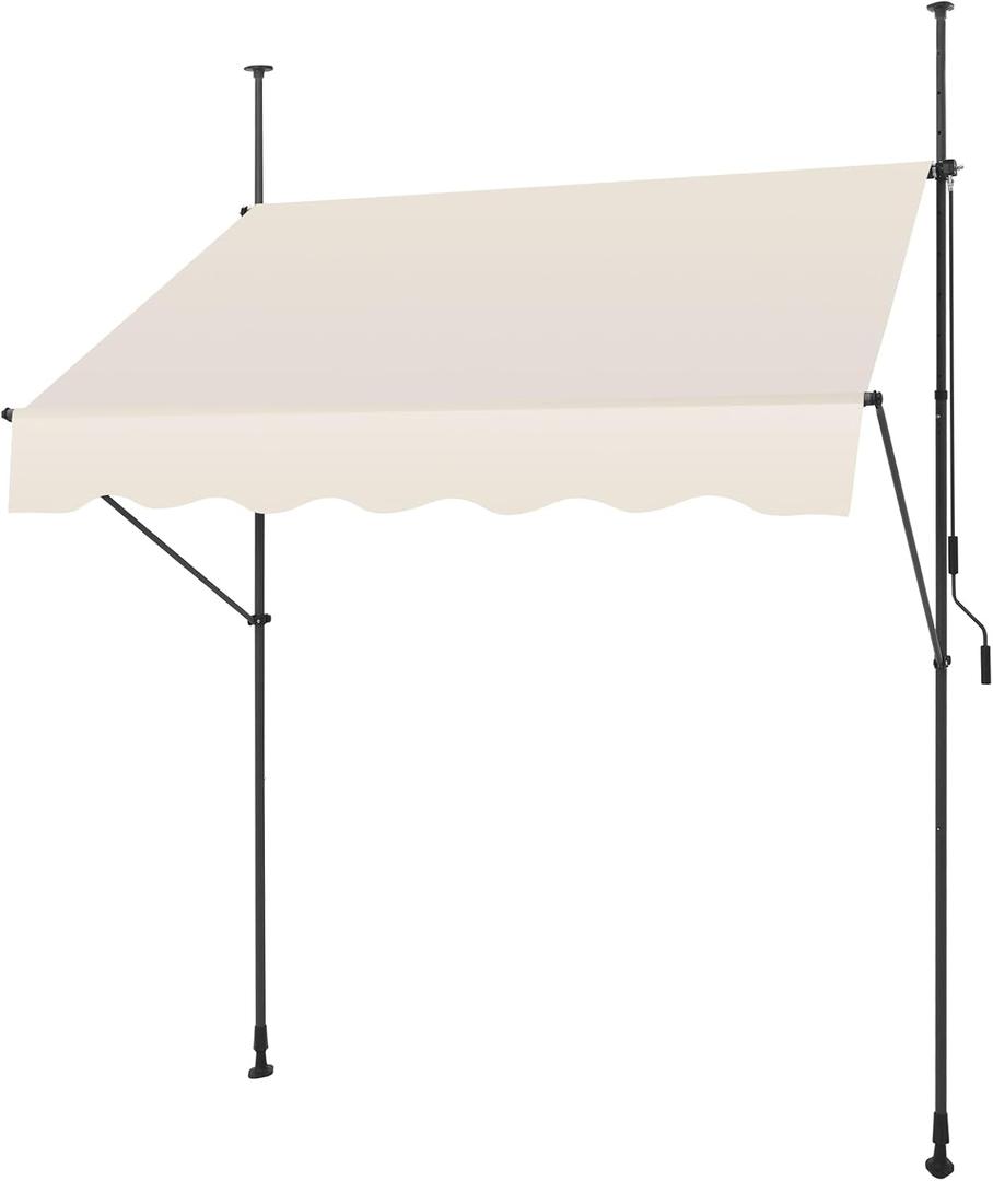 SMONTER Manual Retractable Awning, 78" Non-Screw Outdoor Patio Awning Sunshade Shelter, Height Adjustable Sunshade Patio Door Window Awning Canopy for Backyard, Garden, Balcony, Beige