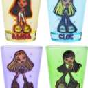 Silver Buffalo Bratz Sparkle Featuring Sasha, Cloe, Jasmin, and Jade 4 Pack Mini Glasses, 1.5 Ounces