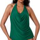 SUUKSESS Women Halter Tankini Swimsuit High Waist Cowl Neck Bathing Suit 2 Piece (L)