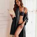 Ekouaer Women's Satin Robe Short Bridesmaid Bride Feather Bridal Robe Kimono Silky Long Sleeve Bathrobe S-XXL (Black, M)