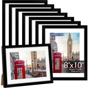 HOMERHYME 8x10 Picture Frame, 8 Pack Black Photo Frames for Tabletop or Wall Display, Fits Pictures 5x7 with Mat or 8x10 Without Mat, Poster Frame Collage with HD Plexiglass for Gallery Home Wall Decor