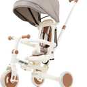 Merax 7-in-1 Foldable Toddler Tricycle Removable Pedal, Canopy and Guardrail Adjustable Push Handle