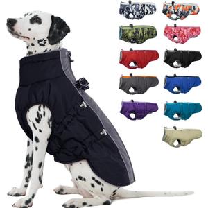 Medium Dog Coat - Warm Zip Up Snowsuit Dog Harness Vest, Reflective, Water-Resistant, Black (Medium (Chest: 20.9"))