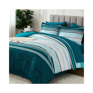 Dobuyly Teal Queen Comforter Set 7 Pieces, Blue Boho Striped Bed in a Bag Queen Size Soft Microfiber All Season Bedding Set with Comforter, Sheets, Pillowcases & Shams