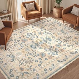 UERMEI 5x7 Area Rug Living Room Rugs - Washable Boho Vintage Floral Large Soft Non Slip Thin Rug Low Pile Carpet for Bedroom Dining Room Kids Playroom Office Decor Indoor- Multi Color