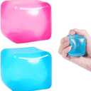 2 Pcs Stress Cube Bulk 2 Inch Swirl Ice Cube Stress Balls for Adults Anxiety Relief Soft Squeeze Sensory Square Ball for ADHD Prizes Goodie Bag Stuffers Party Favors (Pink,Blue)