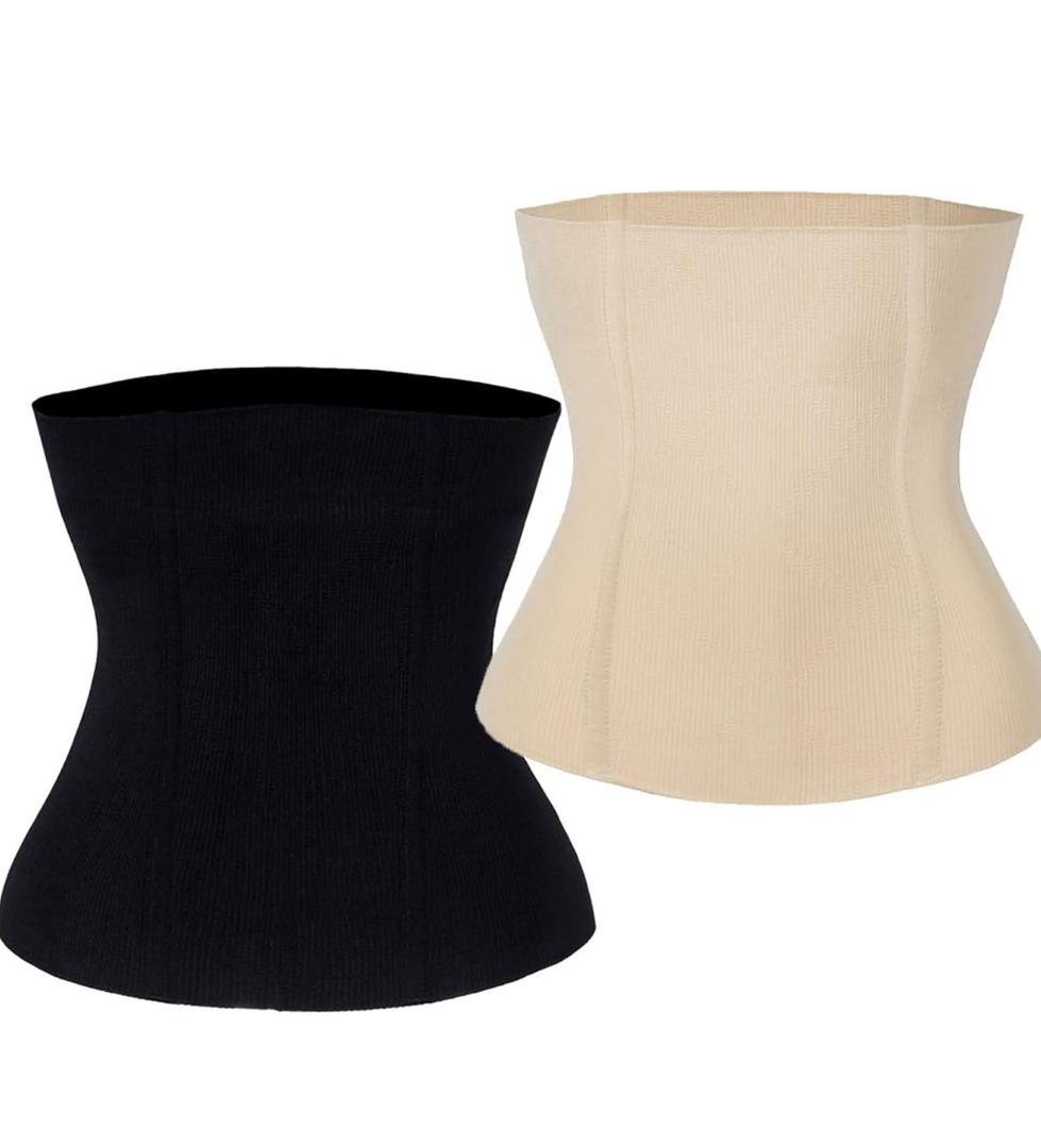 Women's Waist Trainer Shapewear Tummy Control Waist Cincher Slim Body Shaper Postpartum Belly Band Wrap Black Beige L
