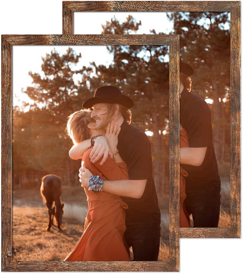 24x36 Poster Frame Rustic Wood Big Photo or Movie Poster Frames for Wall Decor with Polished Plexiglass,Brown,2 Pack