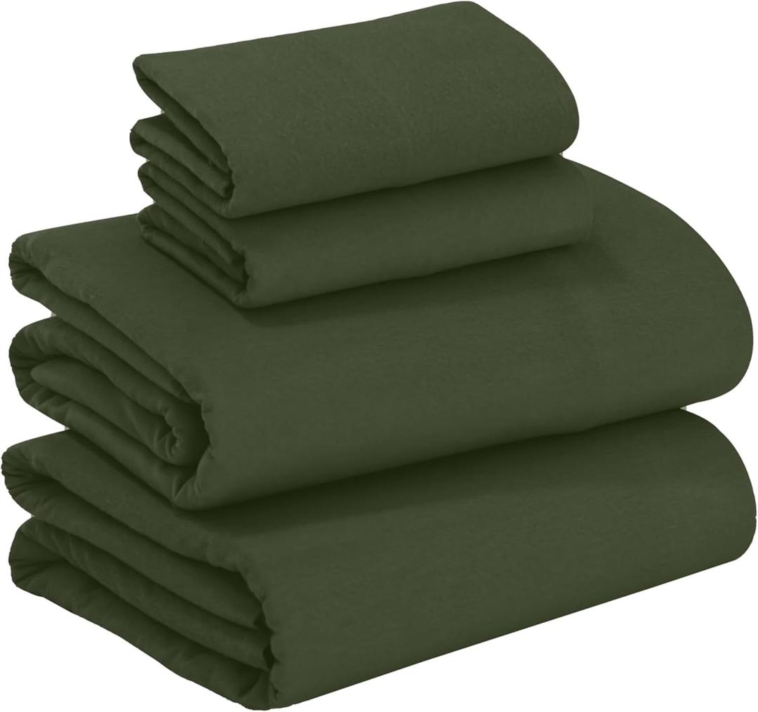 RUVANTI 100% Cotton Flannel Sheets Queen Size - 4 Piece Warm, Soft & Breathable, Deep Pocket, Double Brushed Cozy All Season Bedding Set, Olive Green