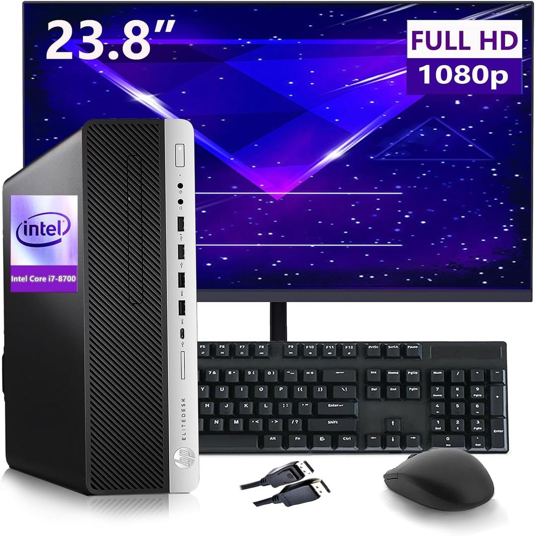 HP EliteDesk 800 G4 SFF Business Desktop PC with New 23.8" FHD Monitor, Intel Core i7-8700, 32GB RAM, 1TB SSD, Mouse & Keyboard, Windows 11 Pro