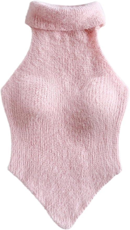 MakeMeChic Women's Turtleneck Sweater Vest Y2k Asymmetrical Sleeveless Fitted Knit Tops XS