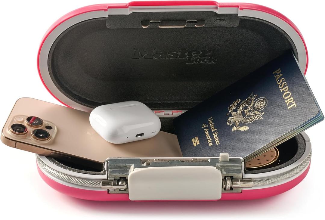 Master Lock Pink Portable Small Lock Box, Set Your Own Lock Combination Portable Safe, Personal Travel Safe for Phone, Passport, Money, 5900DPNK (9.8 x 5.5 x 2.6 inches)