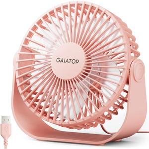 Gaiatop USB Desk Fan, 3 Speeds Strong Airflow, 5.5 Inch Portable 90 Rotate Quiet Cooling, Small Personal Table Fans for Bedroom Home Office Travel Pink