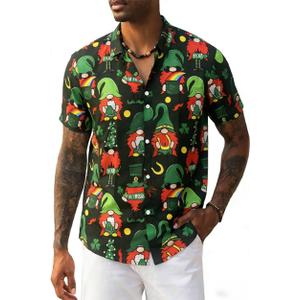Cqinnifu Mens St Patricks Day Shirt,Short Sleeve St Patricks Day Hawaiian Shirts for Men (L)