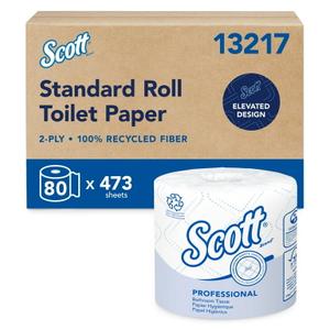 Scott Professional 100% Recycled Fiber Standard Roll Toilet Paper, Bulk (13217), 2-Ply, Elevated Design, White, Individually Wrapped (80 Rolls of 473 Sheets, 37,840 Sheet Total)