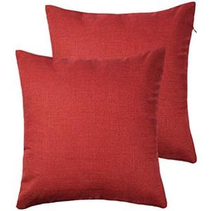 RainRoad Red Decorative Throw Pillow Cover for Sofa Couch Bedroom Car Cotton Linen Pillow Case Cushion Cover Set of 2,18x18Inch 45cm x 45cm (Red)