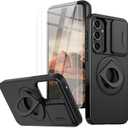 for Samsung Galaxy A35 5G Phone Case [Slide Camera Cover] with 2X Tempered Glass Screen Protector, [15 FT Military-Grade Drop Protection] Shockproof Kickstand Case for Samsung Galaxy A35 5G (C Black)