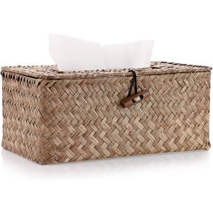 Sumnacon Tissue Box Cover Rectangle Tissue Box Seagrass Tissue Box Holder Woven Tissue Holder Decorative Tissue Cover for Bathroom Tissue Box Cover Rectangular for Home Office Table Coffee