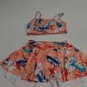 Arshiner Girls 3 Piece Swimsuit for Teen Girl Tankini Swimsuits Bathing Suit Beach Floral Bikini Swimwear with Skirt (9-10 Years, Orange)