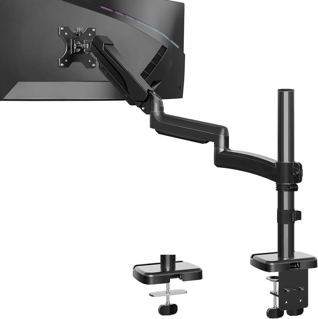 MOUNTUP 27 inch Extra Long Monitor Arm, Single Desk Mount for 22-32 inch, Tall Monitor Stand Holds 4.4-19.8lbs, Height Adjustable Monitors Stand for Desk with C-Clamp/Grommet Base, Black