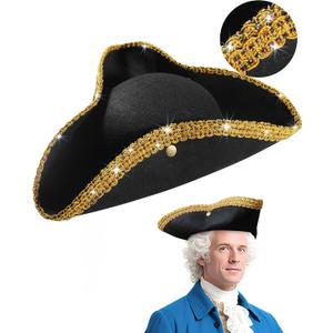 Pirate Colonial Tricorn Hat - Sturdy Box Packaging - Revolutionary War George Washington Founding Father Costume