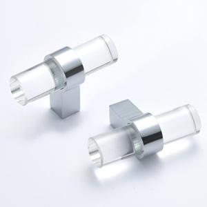 5 Pack Glass Chrome Cabinet Knobs and Pulls - Clear Crystal Kitchen Drawer Handles - T-Bar Dresser Pulls (Single Hole)