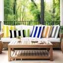 Pack of 2, Waterproof Pillow Covers Outdoor Throw Pillowcases Decorative Garden Cushion Case for Home Garden Patio Couch Balcony Striped 18 x 18 inch/45x45cm Green & White