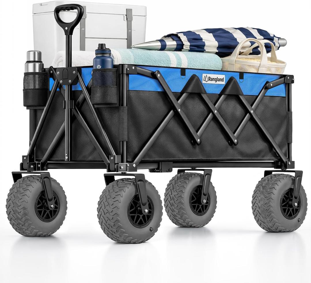 Beach Wagon with 10" Air Tires, Foldable All-Terrain Cart (Black/Blue)