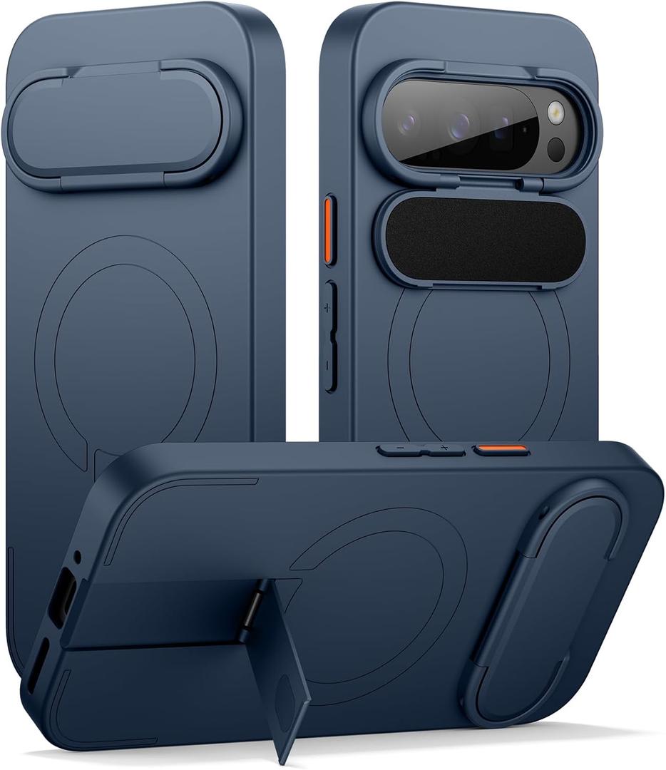 SURITCH for Google Pixel 9/9 Pro Phone Case, Compatible with MagSafe, Protective Cover with Camera Cover & Adjustable Metal Kickstand for Pixel 9/9 Pro -Dark Blue