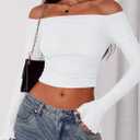 PRETTYGARDEN Women's Long Sleeve Mesh Crop Shirt (White, XL)