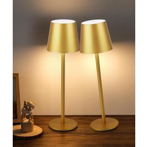 2Pack Cordless Table Lamp, 5200mAh IP54 Waterproof Rechargeable Battery Desk Lamp, 3 Color Stepless Dimmable Touch Lamp, Battery Operated Lamp for Kitchen/Bedside/Outdoor/Restaurant (Gold)